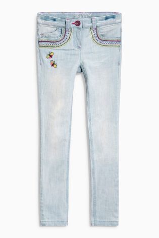 Denim Mid Blue Butterfly Embellished Jeans (3-16yrs)